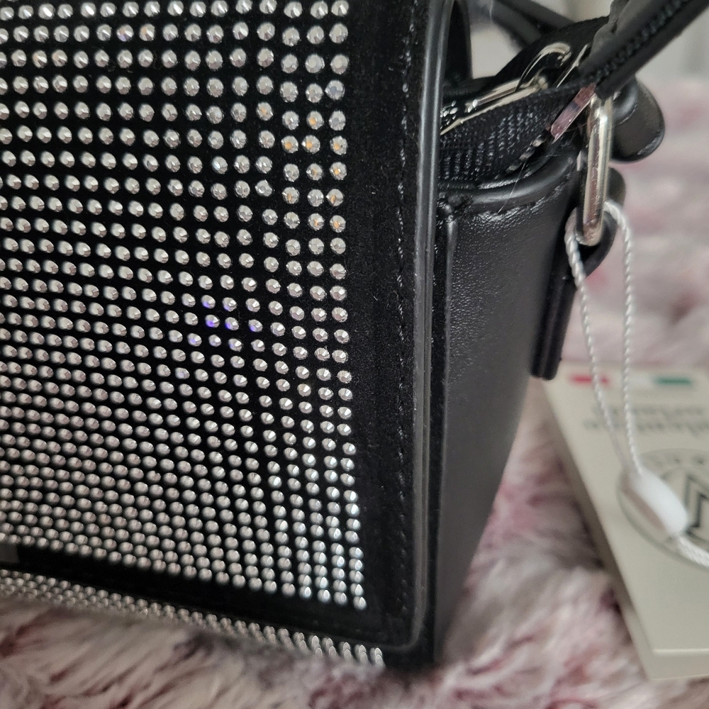 VALENTINO ORLANDI NWT BAG BLACK STUD BLING RHINESTONE CAMERA CROSSBODY BAG - Picture 3 of 10